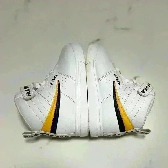 Fila Boys Vulc 13 Repeat Logo Faux Leather High-Top Sneakers White Size 8 - Picture 7 of 10